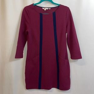 Boden Long Sleeve Pocket Maroon Wine Navy Stripe Long Sleeve Crew Neck Dress 8‎